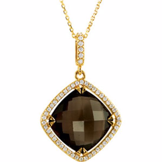 85492:60000:P 14kt Yellow Halo-Styled Cushion-Shaped Dangle Pendant or Necklace