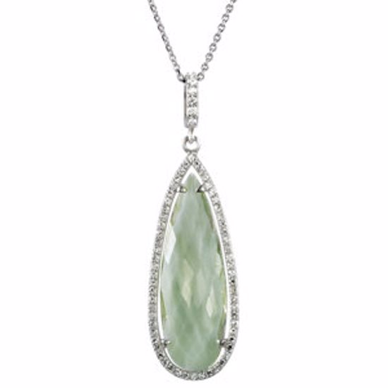 85486:60002:P Sterling Silver 1/3 CTW Genuine Green Quartz & Diamond Halo-Styled Pear-Shaped Pendant or Necklace