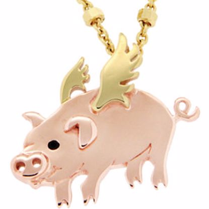 69972:106:P 18kt Yellow & Rose Vermeil Flying Pig 17" Necklace for Luck