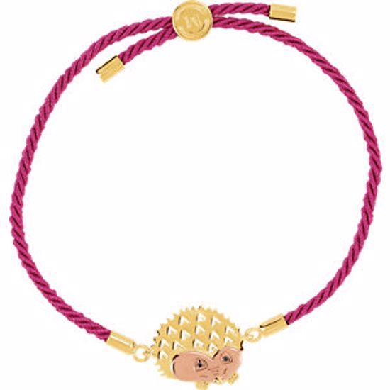 650001:614:P 18kt Yellow & Rose Vermeil Hedgehog Pink Satin 8" Bracelet for Protection