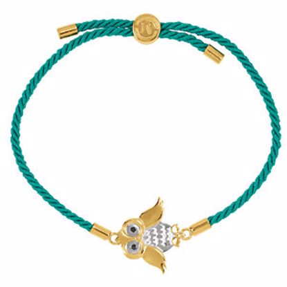 650001:617:P 18kt Yellow Vermeil Owl Teal Satin 8" Bracelet for Wisdom