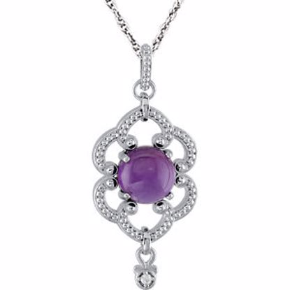 85339:60002:P Sterling Silver Amethyst & Diamond Granulated Design Dangle 18" Necklace