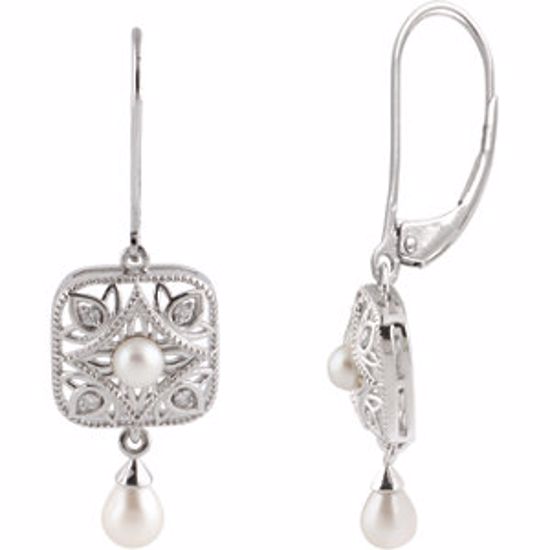 650029:101:P Sterling Silver Freshwater Cultured Pearl & .08 CTW Diamond Earrings