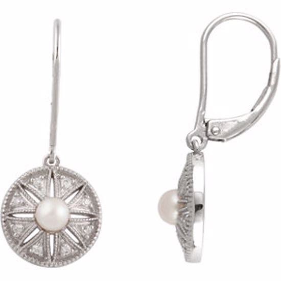 650040:101:P Sterling Silver Freshwater Cultured Pearl & .04 CTW Diamond Earrings