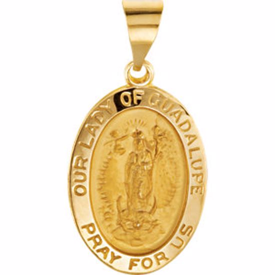 R45331:103:P 14kt Yellow 19x13.5mm Oval Hollow Our Lady of Guadalupe Medal