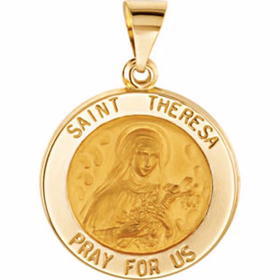 R45325:102:P 14kt Yellow 18.5mm Round Hollow St. Theresa Medal