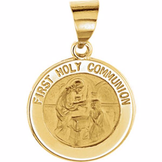 R45327:101:P 14kt Yellow 14.75mm Round Hollow First Communion Medal