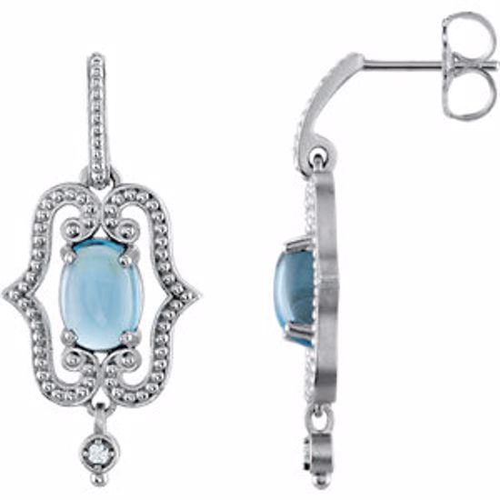 85348:60003:P Sterling Silver & 14kt White Swiss Blue Topaz & .03 CTW Diamond Earrings