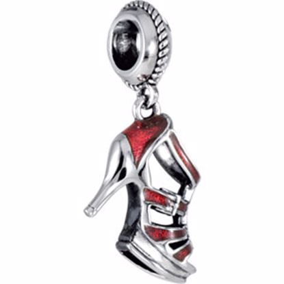 28621:101:P Sterling Silver 18x12mm Red Heel Dangle