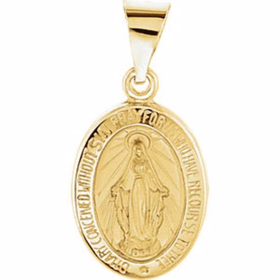 R45333:101:P 14kt Yellow 15x11.5mm Oval Hollow Miraculous Medal