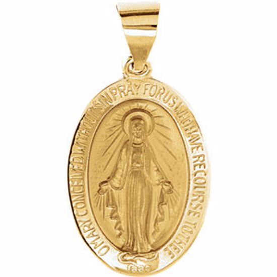 R45333:103:P 14kt Yellow 19x13.5mm Oval Hollow Miraculous Medal