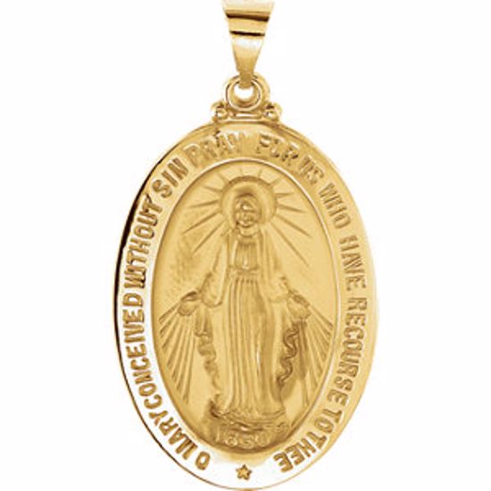 R45333:107:P 14kt Yellow 29x20.25mm Oval Hollow Miraculous Medal