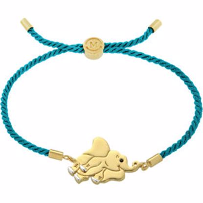 650657:6180:P 18kt Vermeil Elephant 8" Turquoise Satin Rope Bracelet for Strength 