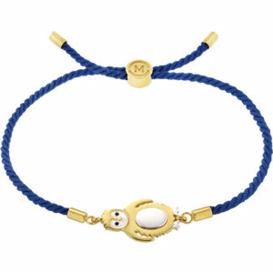 650666:6100:P 18kt Vermeil Penguin 8" Blue Satin Rope Bracelet for Loyalty 