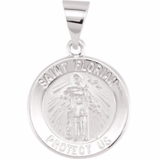 R41618:60004:P 14kt White 15mm Round Hollow St. Florian Medal