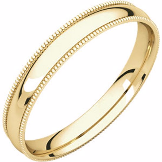 MGRL7.5:627:P 10kt Yellow 2.5mm Light Comfort Fit Milgrain Band 