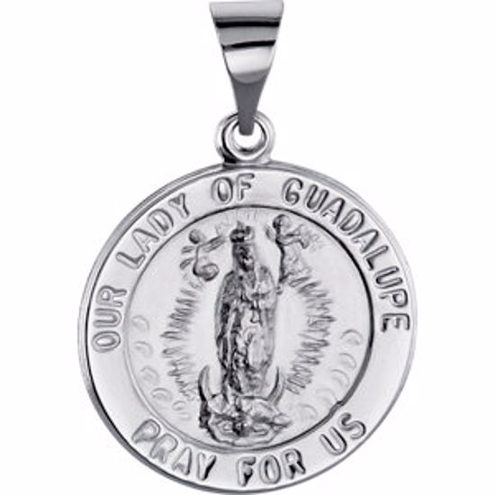 R45341:104:P 14kt White 18.25mm Round Hollow Our Lady of Guadalupe Medal