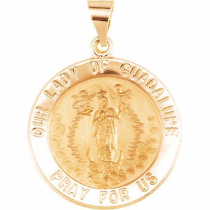 R45341:105:P 14kt Yellow 22mm Round Hollow Our Lady of Guadalupe Medal