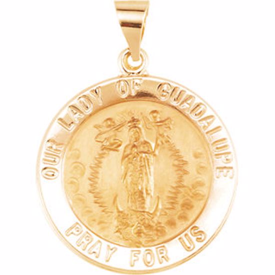 R45341:105:P 14kt Yellow 22mm Round Hollow Our Lady of Guadalupe Medal