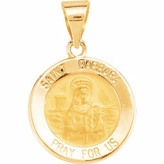 R45348:101:P 14kt Yellow 15mm Round Hollow St. Barbara Medal