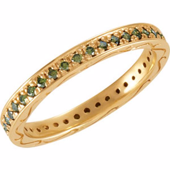 121581:6000:P 14kt Yellow 3/8 CTW Green Diamond Eternity Band Size 7