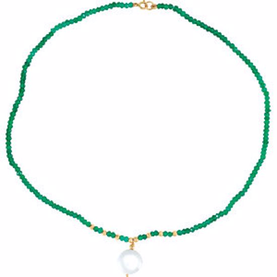 650134:103:P Freshwater Cultured Coin Pearl & Green Onyx 16" Necklace