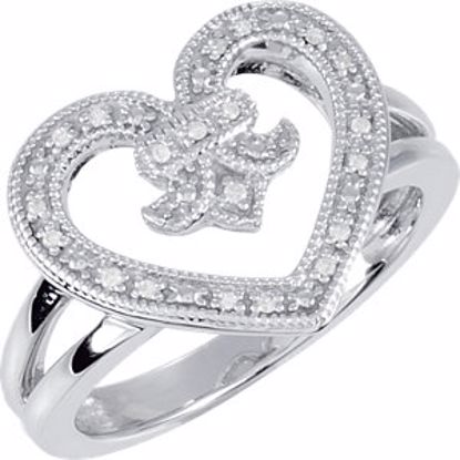 650076:106:P Sterling Silver .07 CTW Diamond Heart & Fleur-De-Lis Design Ring Size 6