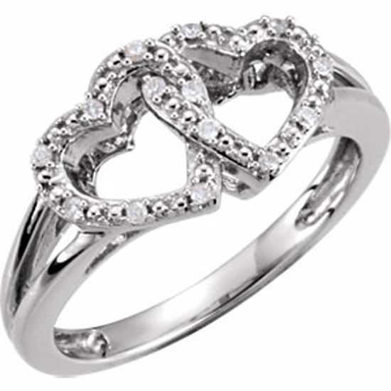 650082:105:P Sterling Silver .05 CTW Diamond Double Heart Design Ring Size 5