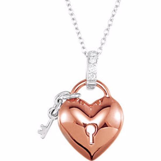 68666:101:P Sterling Silver 14kt Rose Plated .05 CTW Diamond Heart 18" Necklace