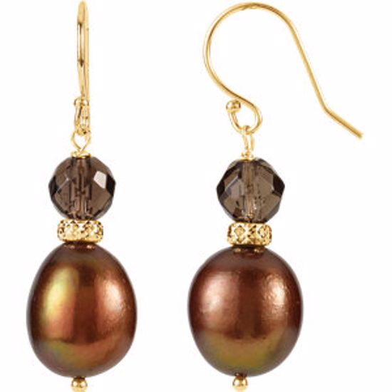 650156:200:P Freshwater Cultured Pearl & Smoky Quartz Earrings