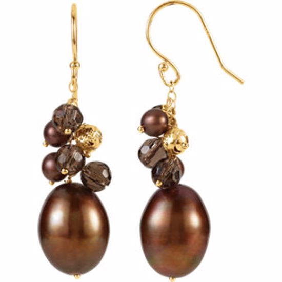 650157:200:P Freshwater Cultured Dyed Chocolate Pearl & Smoky Quartz Earrings