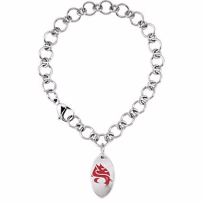 650363:104:P Stainless Steel Washington State Cougars Logo Dangle 8.5" Bracelet