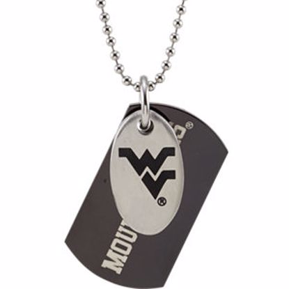 650319:115:P Stainless Steel West Virginia Mountaineers Logo Double Dog Tag with 27" Chain