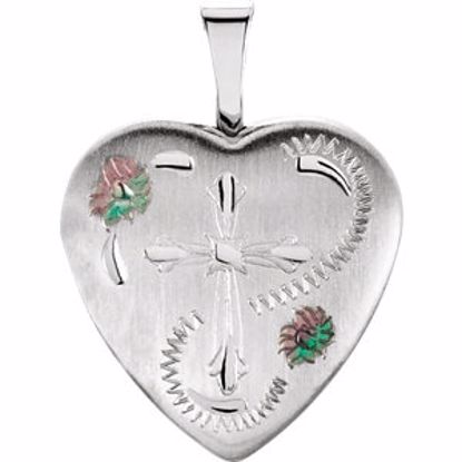 R45352:201:P Sterling Silver Heart Locket with Cross