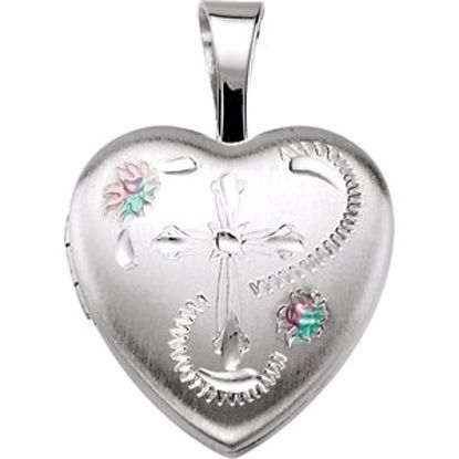 R45352:203:P Sterling Silver Heart Locket with Cross