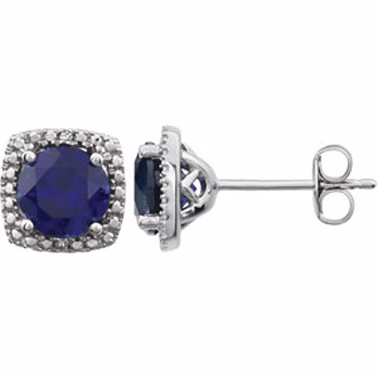 650167:106:P Sterling Silver Created Blue Sapphire & .015 CTW Diamond Earrings