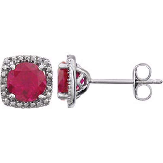 650167:107:P Sterling Silver Created Ruby & .015 CTW Diamond Earrings