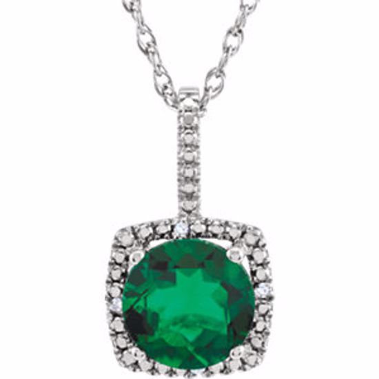 650182:605:P Sterling Silver 7mm Created Emerald & .015 CTW Diamond 18" Necklace