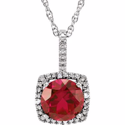 650182:607:P Sterling Silver 7mm Created Ruby & .015 CTW Diamond 18" Necklace