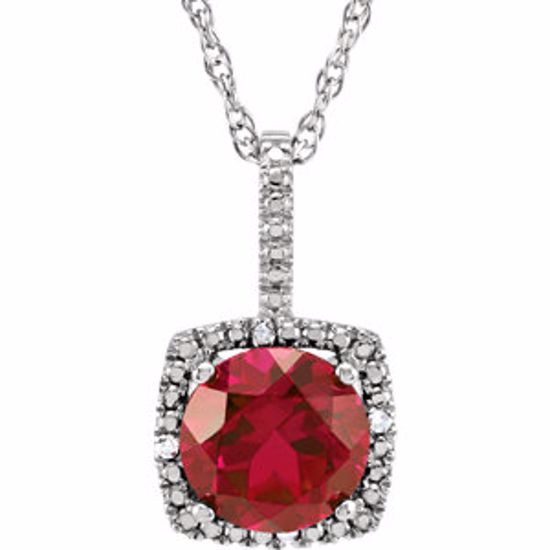 650182:607:P Sterling Silver 7mm Created Ruby & .015 CTW Diamond 18" Necklace