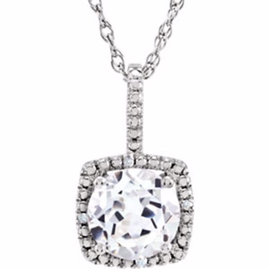 650182:609:P Sterling Silver 7mm White Saphire & .015 CTW Diamond 18" Necklace