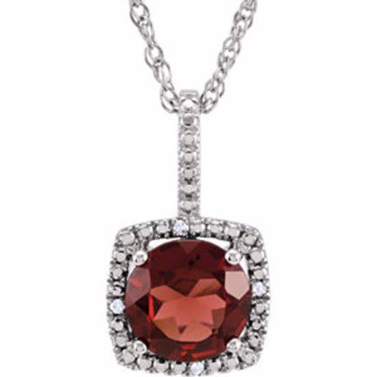 650182:610:P Sterling Silver 7mm Mozambique Garnet & .015 CTW Diamond 18" Necklace