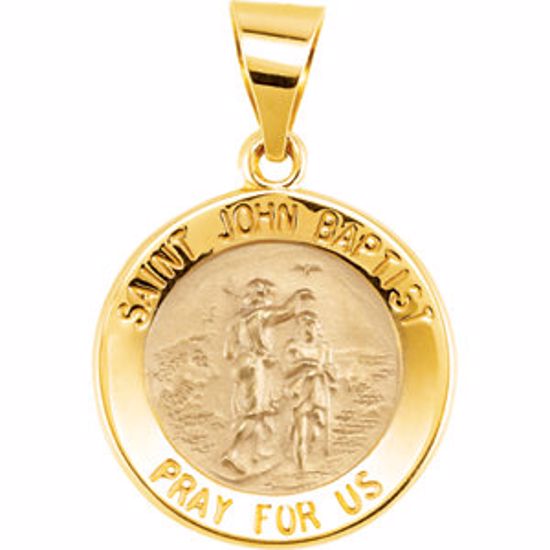 R45356:400:P 14kt Yellow 15mm Round Hollow John the Baptist Medal