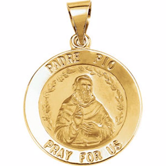 R45364:101:P 14kt Yellow 18.75mm Round Hollow Padre Pio Medal