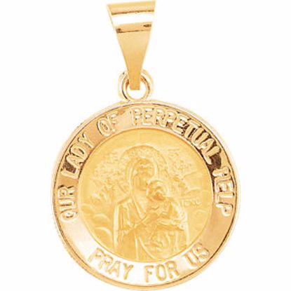 R45367:101:P 14kt Yellow 14.75mm Round Hollow Our Lady of Perpetual Help Medal