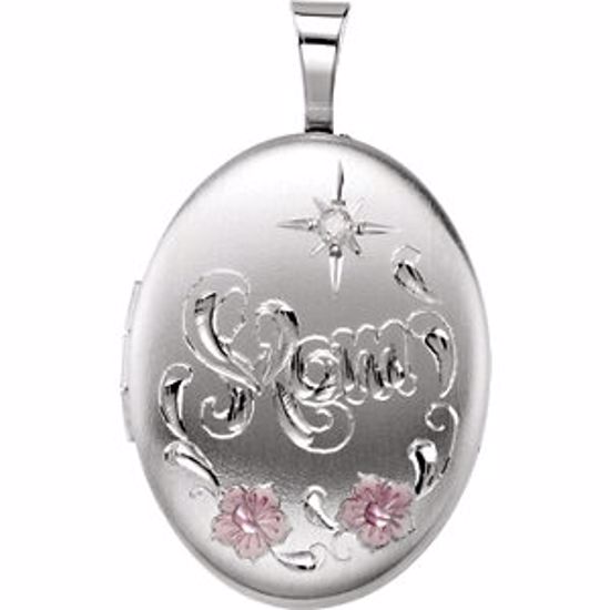 650228:101:P Sterling Silver Diamond Oval Mom Locket