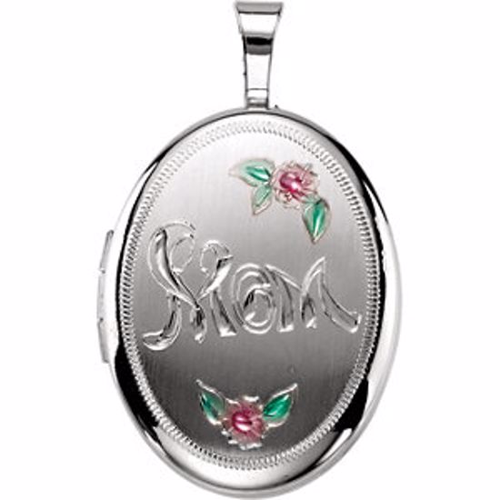 650226:601:P Sterling Silver Oval Mom Locket with Color