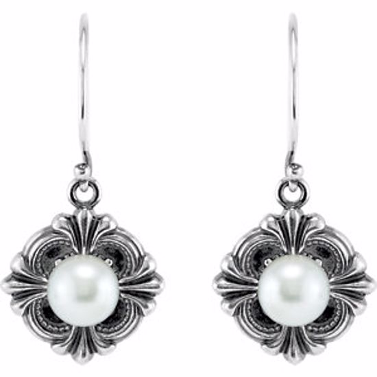 85240:103:P Sterling Silver 29.2x14.3mm Victorian Style Earring Mounting for Pearl 