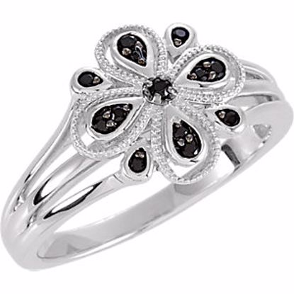 650252:100:P Floral Design Black Spinel Ring with Split Shank