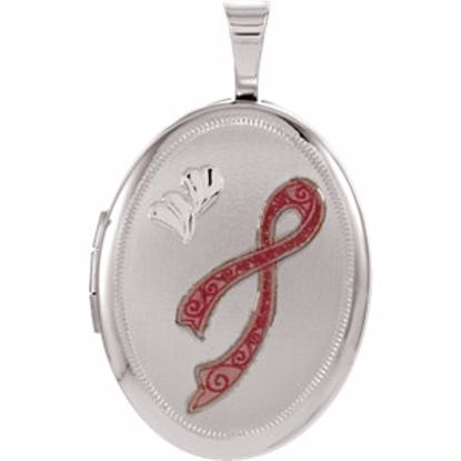 650230:101:P Sterling Silver 19.2x15mm Oval Breast Cancer Awareness Locket